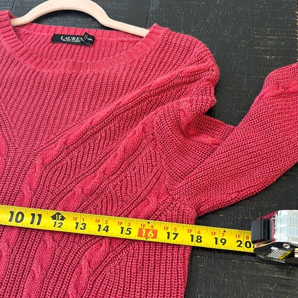 Lauren Ralph Lauren Black Label Wine Red Burgundy Cable-Knit Crewneck Sweater L - Picture 8 of 10